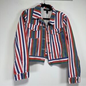 Forever 21 Cropped Striped Denim Jacket Multicolor Boxy Size M